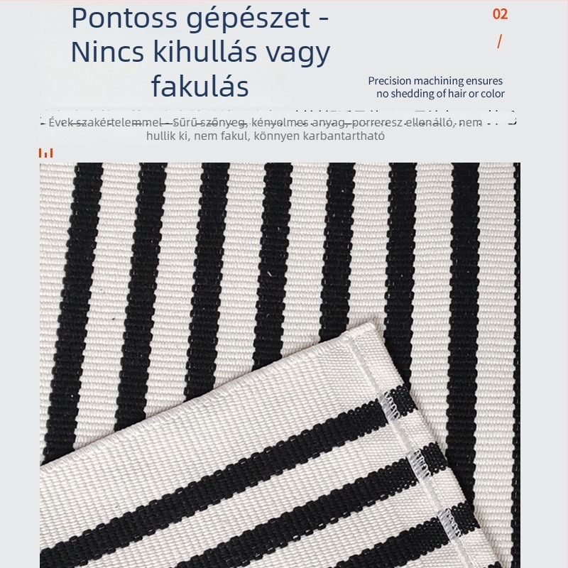 Csíkos terasz szőnyeg, gépi mosás, poliészter-pamut keverék, csúszásmentes és szennyeződésálló, beltéri és kültéri használatra