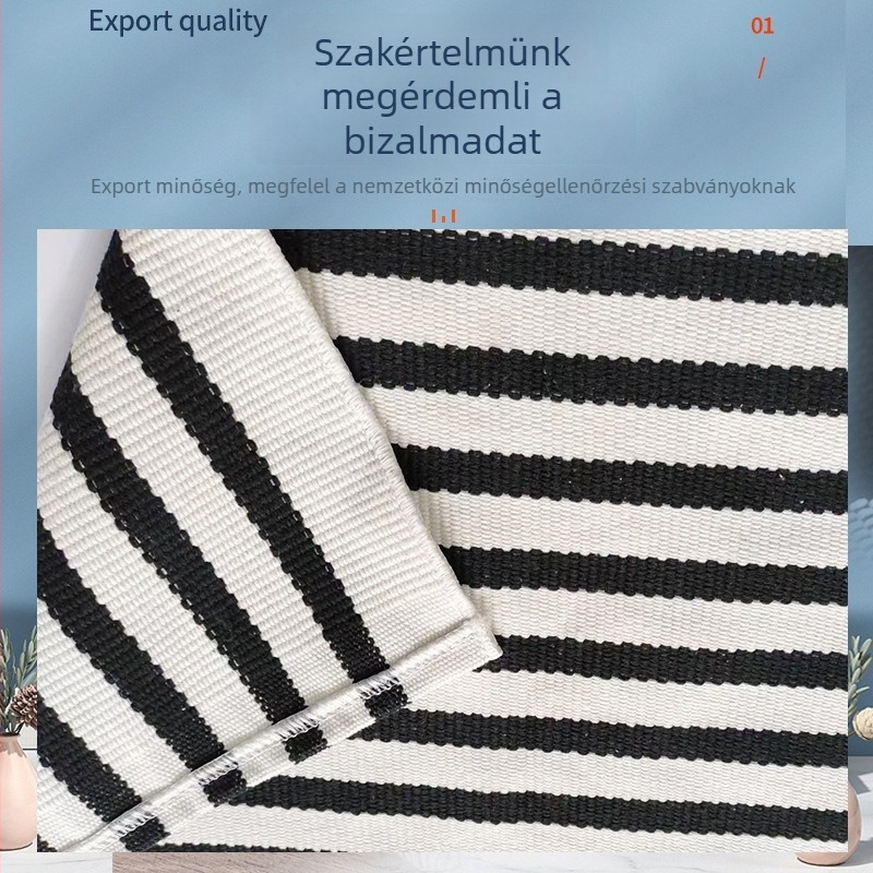 Csíkos terasz szőnyeg, gépi mosás, poliészter-pamut keverék, csúszásmentes és szennyeződésálló, beltéri és kültéri használatra