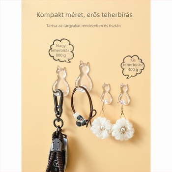 Átlátszó gyanta macska mintás falra ragasztható horog – egy darab, max. 0–1 kg teher, 2025-ös megjelenés