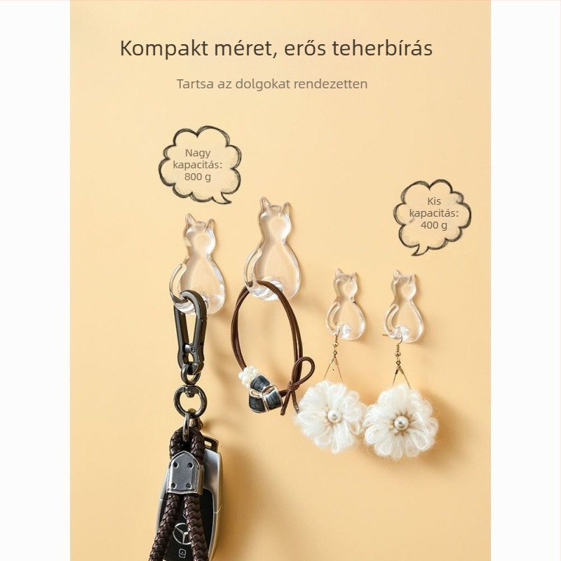 Átlátszó gyanta macska mintás falra ragasztható horog – egy darab, max. 0–1 kg teher, 2025-ös megjelenés