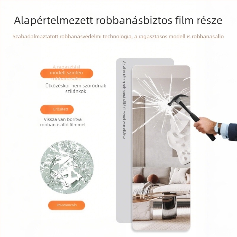 Fali, önragasztó, keret nélküli teljes hosszúságú tükör – modern stílus, otthoni használatra