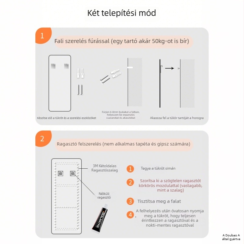 Fali, önragasztó, keret nélküli teljes hosszúságú tükör – modern stílus, otthoni használatra