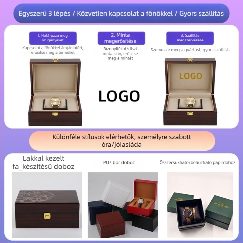 Fából készült óradoboz mozgás gravírozással, luxus csomagolás, fedél Heaven and Earth