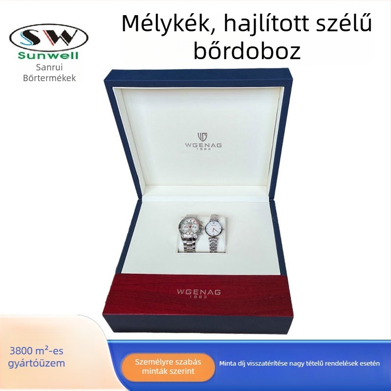 Bőr óradoboz Longines-stílusban, páros készlethez, egyedi igény szerint
