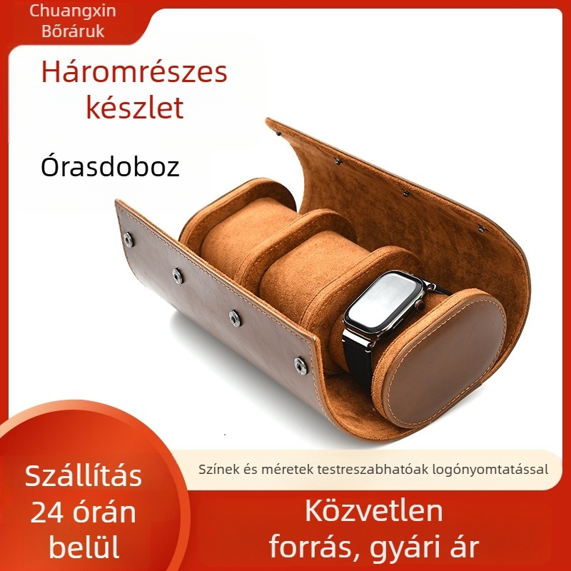 Bőróra doboz készlet (3 darab) – vízálló, PU bőr, gombos zárás, varrás