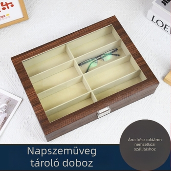 8 rekeszes szemüveg tároló doboz – MDF, bőr-flanel bevonat, 8 szemüveg befogadóképesség, csomagolás 10 db/doboz