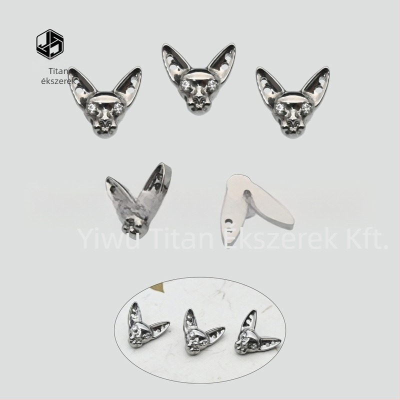 Ajak stud fülbevaló – Titán ötvözet, Sphynx macska design, macska fej motívum, mikro beállítás, uniszex punk