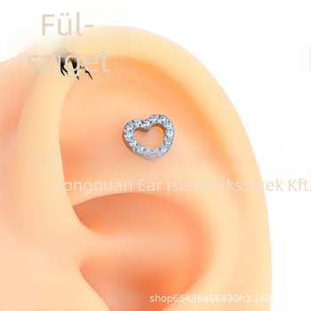 Szív alakú titánötvözet piercing ékszer cirkóniával, polírozott, uniszex vintage stílus, 0,9 mm menet, F136