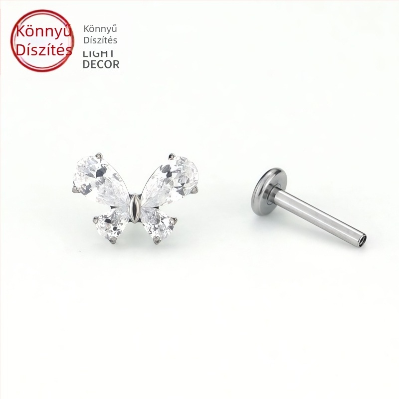 Titánötvözetű fülbevalók, vízcsepp–pillangó formájú, cirkónium kristályokkal, uniszex divat