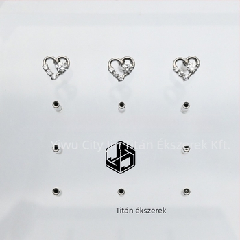 Ajak piercinghez való stud fülbevaló, szív alakú cirkóniával, mikro-beállítás, ASTM F-136 titánötvözet, uniszex koreai stílus
