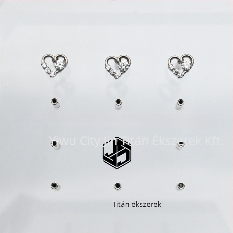 Ajak piercinghez való stud fülbevaló, szív alakú cirkóniával, mikro-beállítás, ASTM F-136 titánötvözet, uniszex koreai stílus