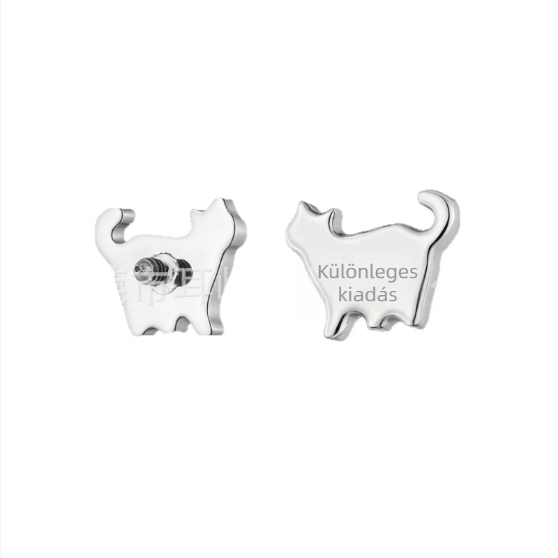 Fülbevalók titániumötvözetből, macska alakú, zirkon kristályok, polírozott felület, F136 tisztaság