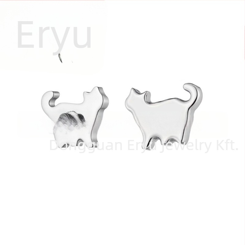 Fülbevalók titániumötvözetből, macska alakú, zirkon kristályok, polírozott felület, F136 tisztaság