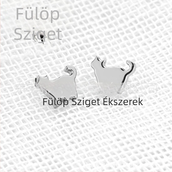 Titánötvözet fülbevalók macska alakban, uniszex, vintage stílus, cirkón kövekkel, polírozott felület