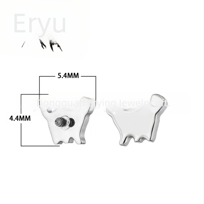 Titánötvözet fülbevalók macska alakban, uniszex, vintage stílus, cirkón kövekkel, polírozott felület