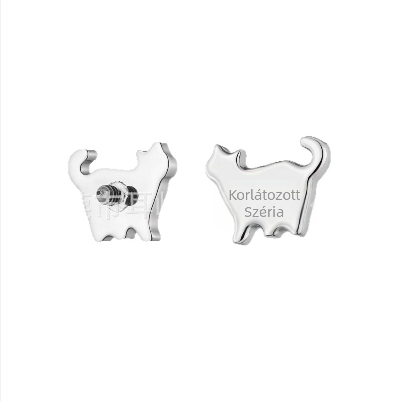 Titánötvözet fülbevalók macska alakban, uniszex, vintage stílus, cirkón kövekkel, polírozott felület