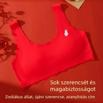 Piros, varrat nélküli sportmelltartó lányoknak korai serdülőkorban, rögzített kosarakkal, nem átlátszó