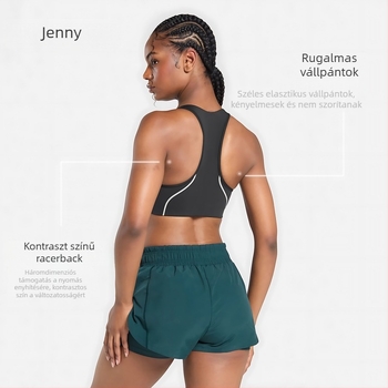 Jenny női elől cipzáros sportmelltartó, varrás nélküli, 3/4 kosár közepes formázás, belső párna, nylon/spandex 75%/25%