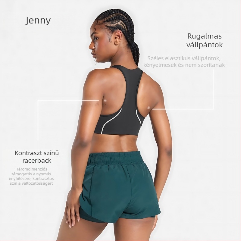 Jenny női elől cipzáros sportmelltartó, varrás nélküli, 3/4 kosár közepes formázás, belső párna, nylon/spandex 75%/25%