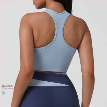 Jógához tervezett sportmelltartó I-formájú hátsó résszel, mellpárnával; anyag: nylon/elastán, 75% nylon, 25% elastán; bélés: elastán; kosár: teljes; formázott kosár: közepes; pántok rögzítettek