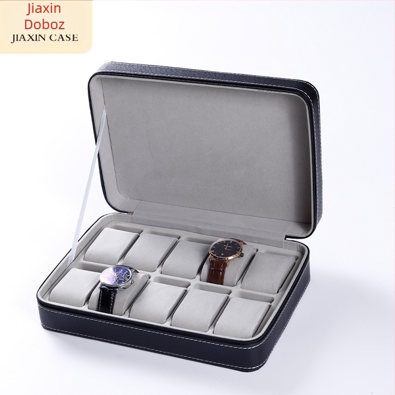 PU bőrből készült óratartó zárható tároló doboz – hordozható, könnyű, 6/10/12 rekesz
