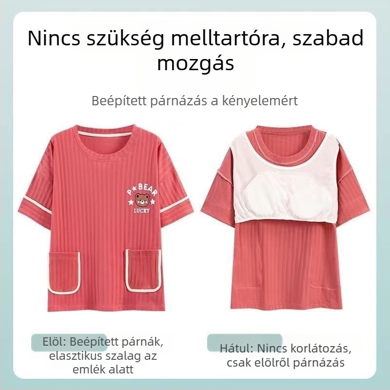 Pamut pizsama készlet melltámasz betéttel, légáteresztő, vékony anyag, formát megtartja