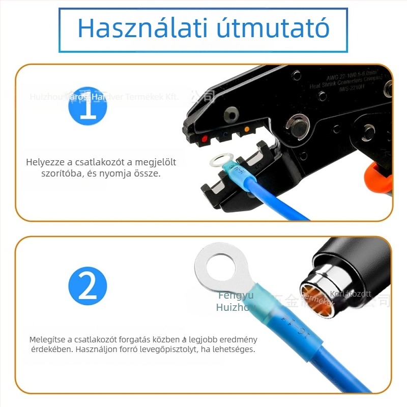 Terminálkészlet forrasztógyűrűkkel és BHT villás gyűrűkkel — vízálló heat-shrink, Fengyu Electric, Pres-Fit csatlakozás, réz érintkezés, poliolefin-szigetelés