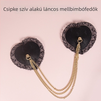 PU csipkés szív alakú melltapasz fém lánccal, újrahasználható, láthatatlan, varrat nélküli