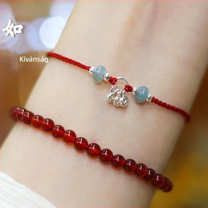 Természetes jade női karkötő — kézi készítésű, Új kínai stílus, kézzel szőtt kötél, 2024 ősz