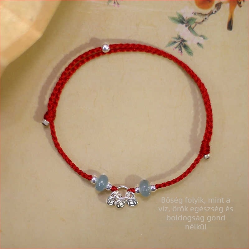 Természetes jade női karkötő — kézi készítésű, Új kínai stílus, kézzel szőtt kötél, 2024 ősz