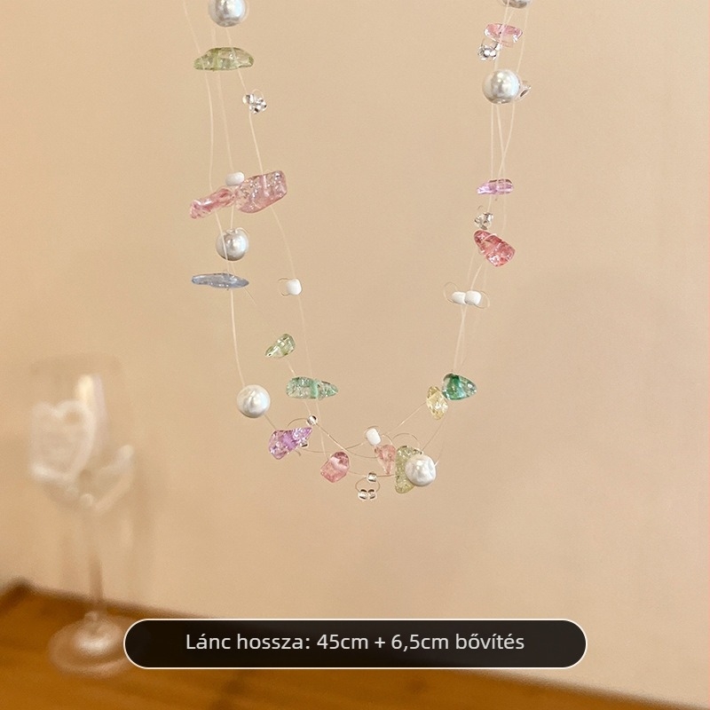 Gyöngy nyakék, geometriai design, Seiko felületkezelés, szabályos lánc, egy rétegű