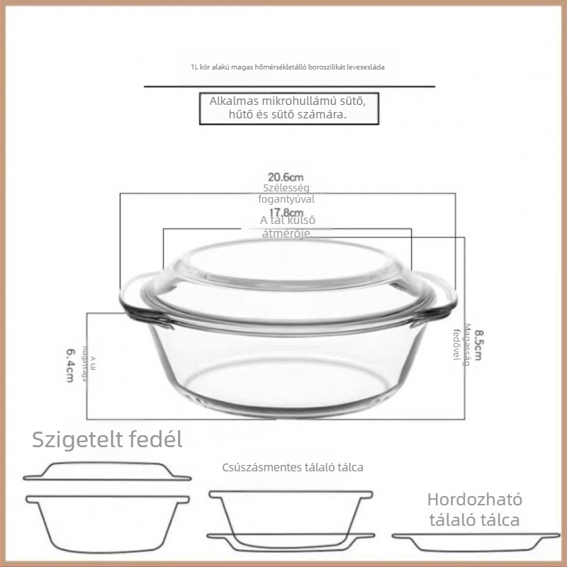 Fedéllel ellátott hőálló boroszilikát üvegből készült tojásos edény gőzöléshez, szabálytalan forma, zománcos felület, mikrohullámú sütőben nem használható