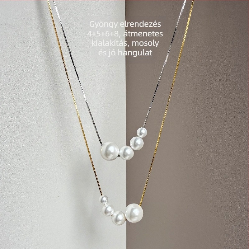 Gradients gyöngyház medálos nyaklánc, egész felületen 925-ös ezüst, box lánc, U-alakú geometriai dizájn