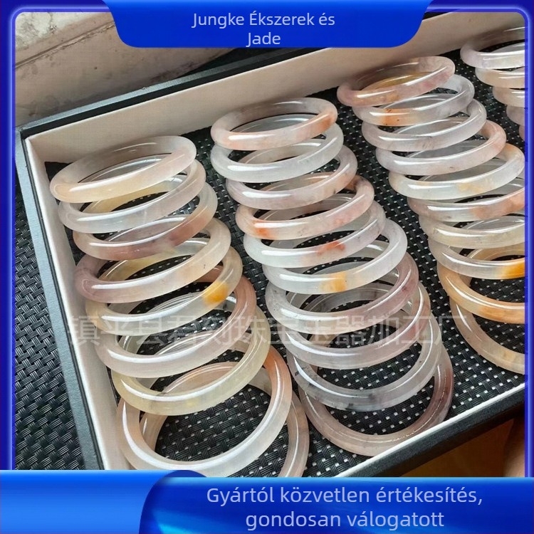 Természetes kvarcitos jáde karkötő, kör alakú forma, polírozott felület