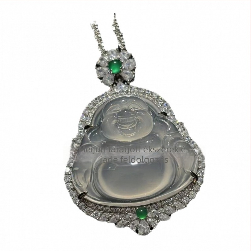 Kalcedon Buddha medálos nyaklánc – Inlay, Természetes anyag, Szabálytalan alak, Függő medál, Könnyű luxus stílus