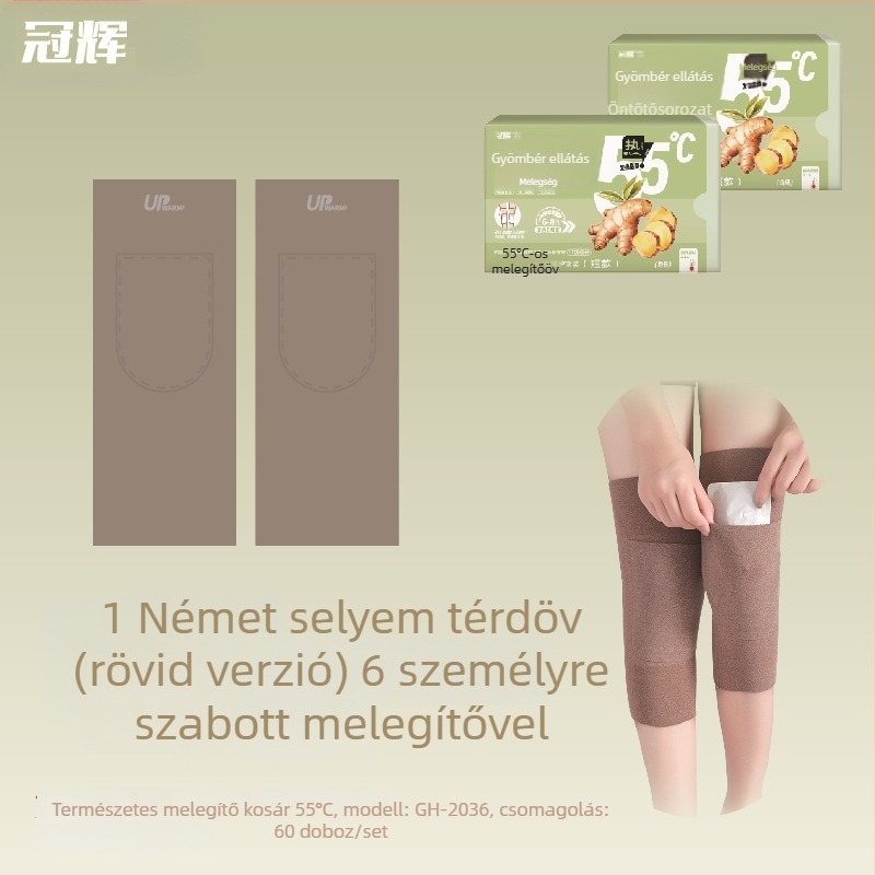 Önjáró fűtésű térdmelegítők és kesztyűk, 55°C, német velúr melegítő, gyógynövényes tapaszok Artemisia és gyömbér