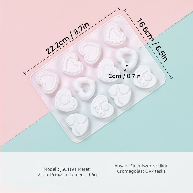 Szív alakú szilikon mousse forma, modell JSC379