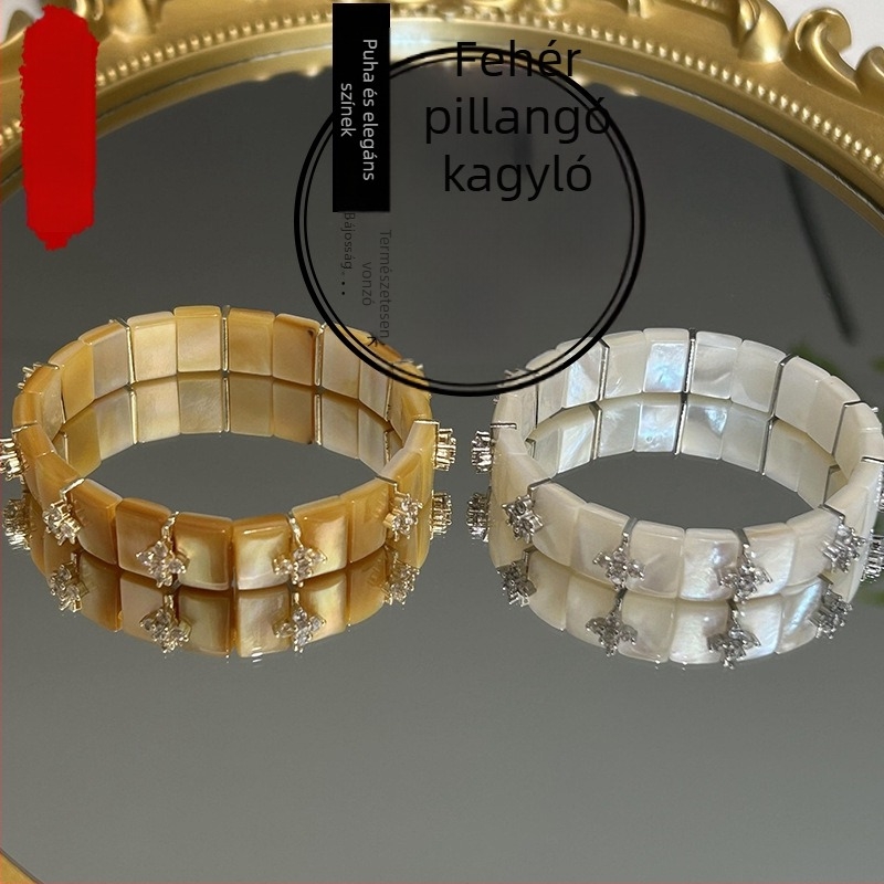 Kézzel készült gyöngyházból készült gyöngyös karkötő, hullám- és geometriai formával, nőknek