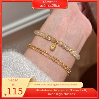 Kézlánc karkötő kristályból, Golden Hair Crystal, levél alakú, kézzel készített női ékszer