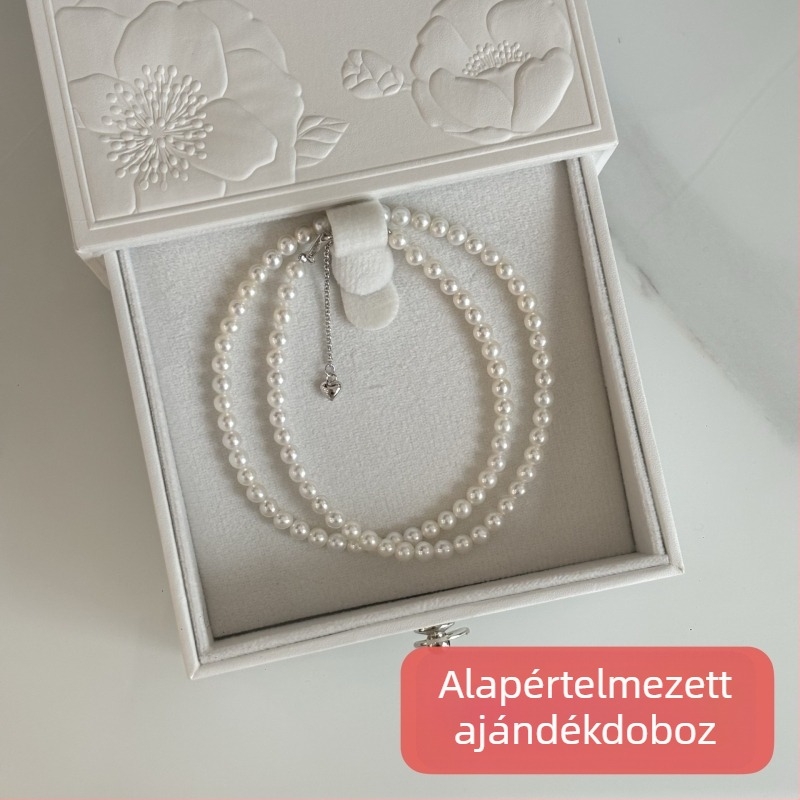Édesvízi gyöngy nyaklánc Gypsophila-stílusban, szinte kerek, 925-ös ezüst, hossz 41–50 cm