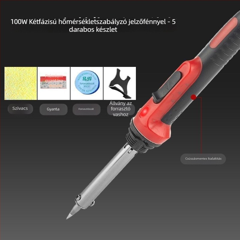 Állítható hőmérsékletű, nagy teljesítményű elektromos forrasztó készlet rozsdamentes acélból, alkalmas csatlakozók és vezetékek forrasztására