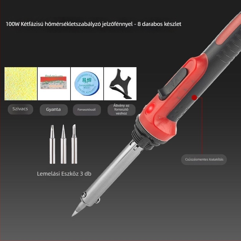 Állítható hőmérsékletű, nagy teljesítményű elektromos forrasztó készlet rozsdamentes acélból, alkalmas csatlakozók és vezetékek forrasztására
