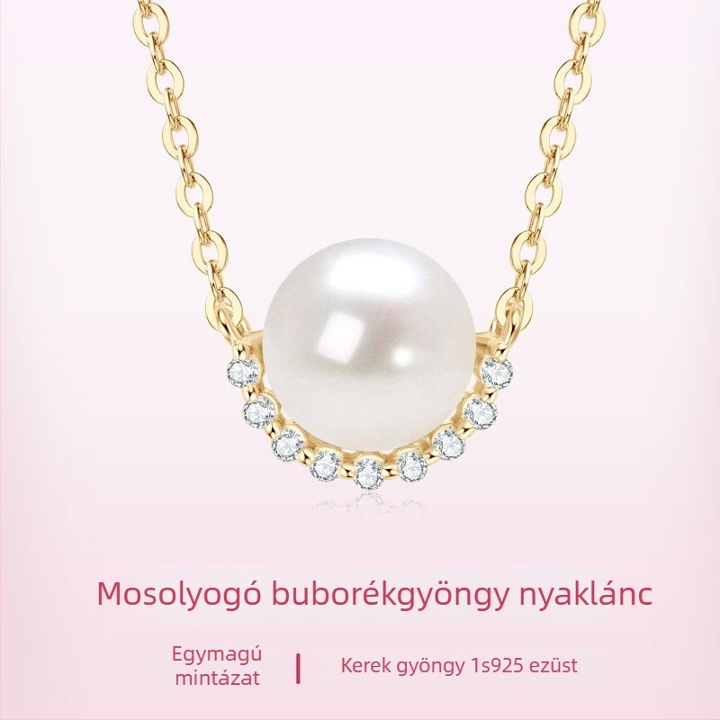 925-ös ezüst nyaklánc gyöngyház medállal, O-lánccal, hossz 41–50 cm, tömeg kb. 2,4 g