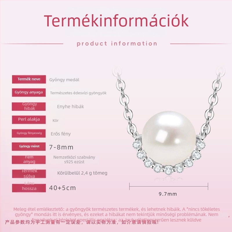 925-ös ezüst nyaklánc gyöngyház medállal, O-lánccal, hossz 41–50 cm, tömeg kb. 2,4 g