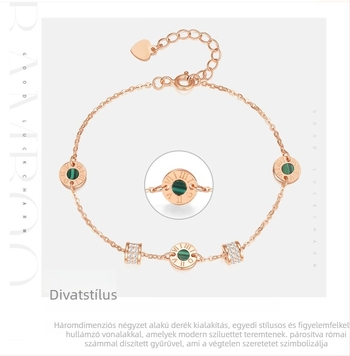 925 ezüst karkötő, malahit, chalcedon, szintetikus cirkón, geometriai dizájn