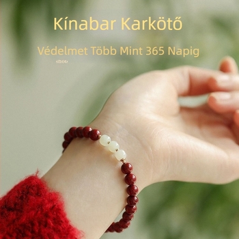 Cinnabar karkötő Hetian jade Buddha gyöngyökkel - kézzel készített, uniszex, kínai-stílusú ékszer