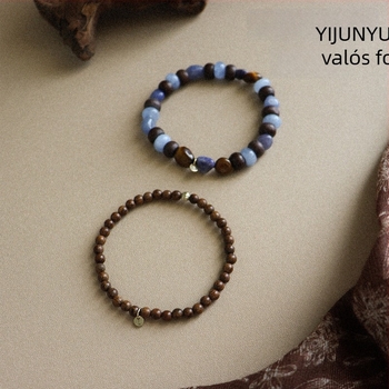 Fa gyöngyös karkötő lapis lazuli — kézzel készített, uniszex, geometriai dizájn