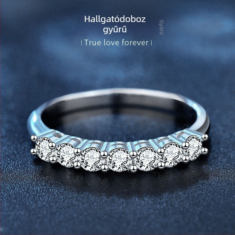Moissanite gyűrű S925 ezüstből, U-alakú, kövek beállítva