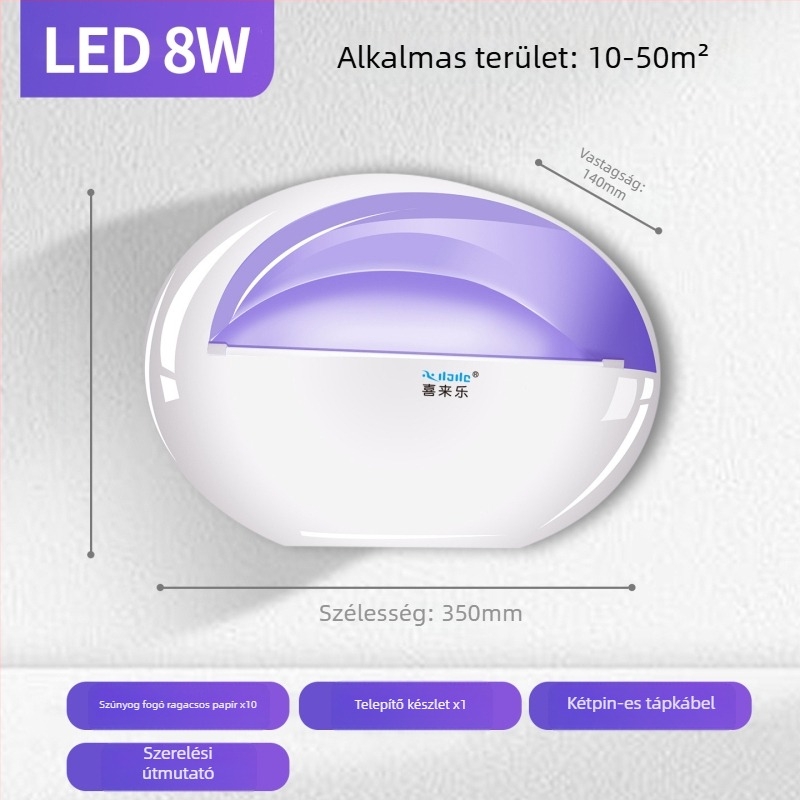 Falra szerelhető ragadós szúnyogirtó lámpa éttermek és szállodák számára, UV-fény csapda, 61 m²+ lefedettség, ABS ház, 1 év garancia