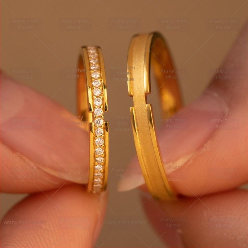 Moissanite sor gyűrű párnak – vintage aranyozott ötvözet, minimalistikus, egyszerű dizájn